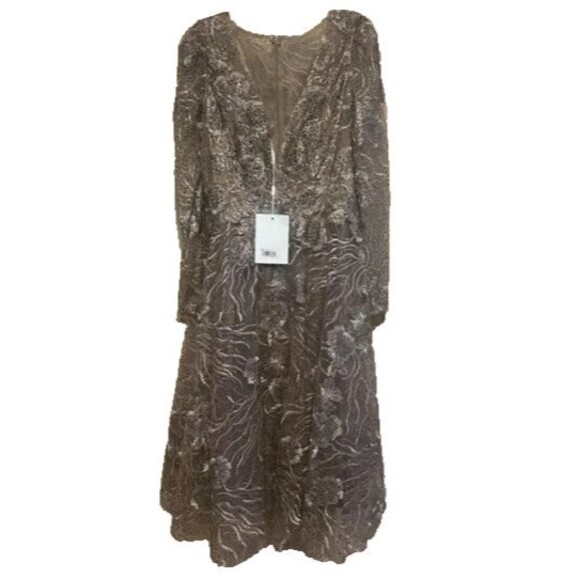 Mac Duggal 20286 Embellished Gown Plunge V-neck‎ Long Sleeve Midi Dress 10 $598 - Picture 3 of 7